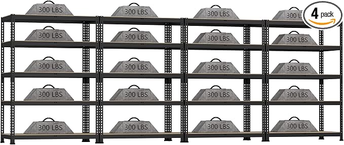 4 Packs 35.5" W x 16" D x 71" H Adjustable Garage Storage Shelves by BuxWellBang