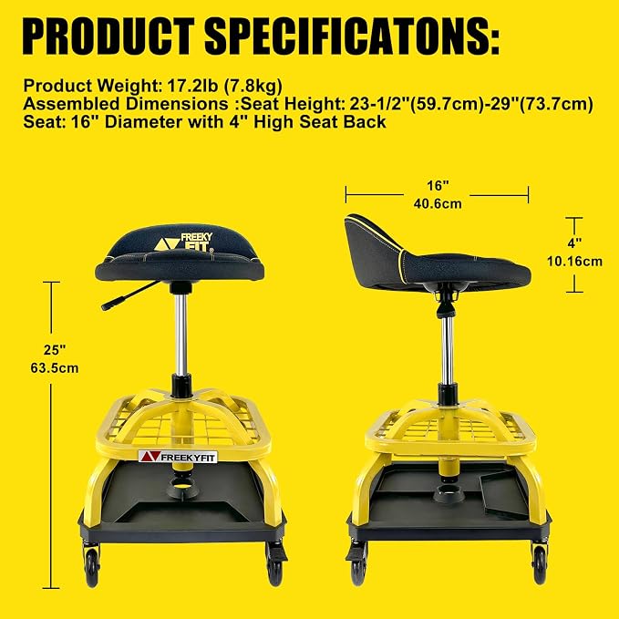 Rolling Shop Stool with Wheels, Garage Work Mechanic Stool with Backrest - Image 9