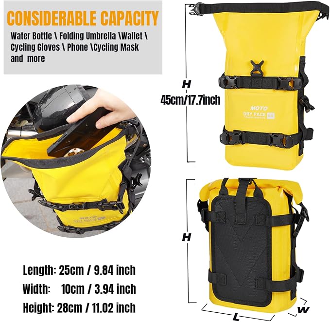 Motorcycle Tail Bag Front Bumper Bag, 8L Roll-top Waterproof Motor Saddle - Image 4