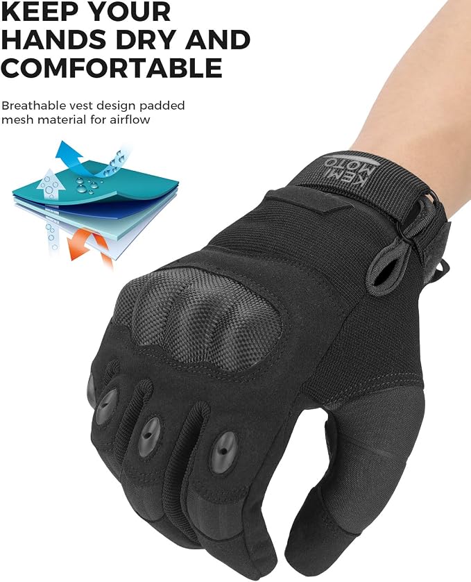 KEMIMOTO Tactical Gloves for Men, Touchscreen Motorcycle Gloves - Image 4
