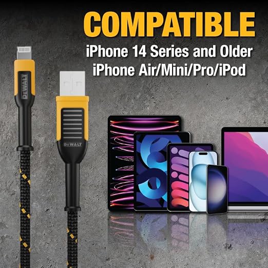 DEWALT Heavy Duty USB A to Lightning Cable Durable iPhone Charger, Lightning - Image 8