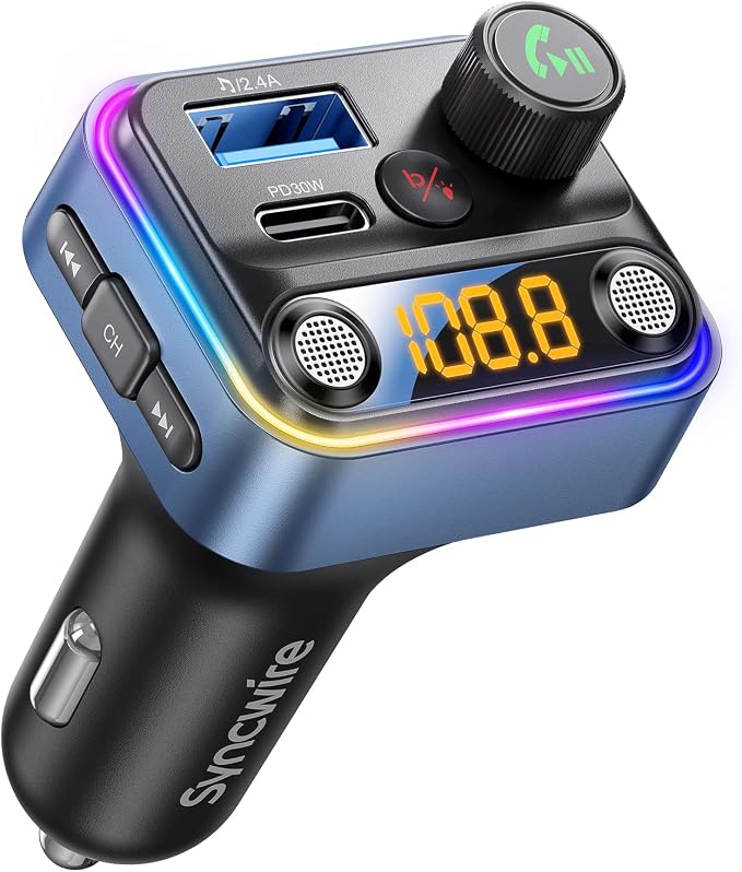 Syncwire Bluetooth 5.4 FM Transmitter Car Adapter 42W Wireless FM Radio Music by SYNCWIRE