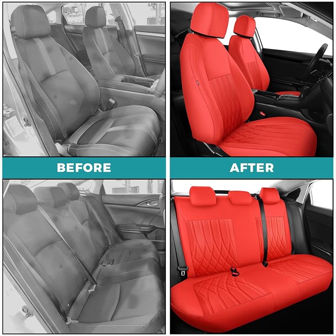 Seat Covers for Honda Civic Sedan LX 2016 2017 2018 2019 2020 2021, Faux - Image 5