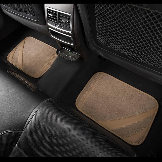 CAR PASS Beige Car Floor Mats, Edge Leather Waterproof Car Mats - Image 4