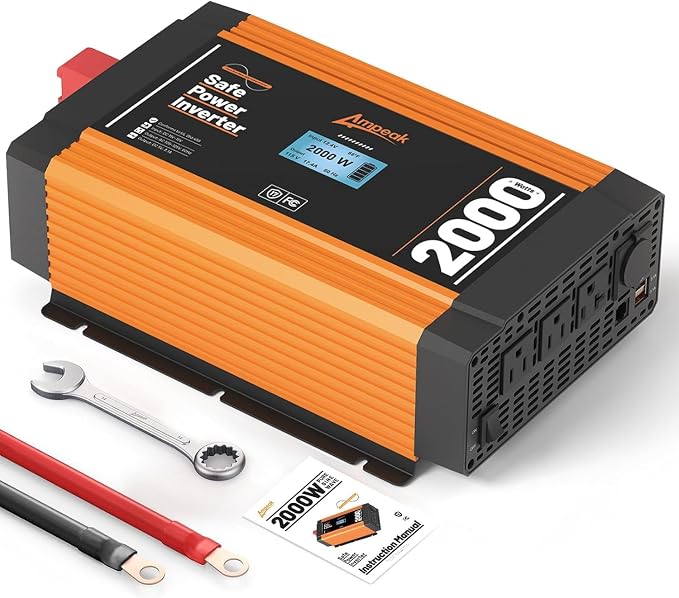 Ampeak 2000W Pure Sine Wave Inverter 12V DC to 120V AC LCD Display Power by Ampeak