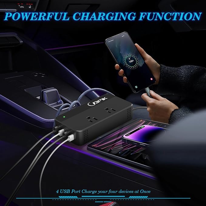 BMK 200W Car Power Inverter DC 12V to 110V AC Car Inverter 4 USB Ports Charger - Image 3