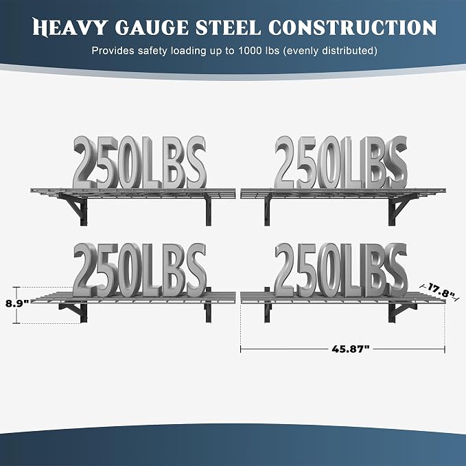 4 Pack Heavy Duty Garage Wall Shelving Set, Wall Mounted Garage Shelves 1000lbs - Image 2