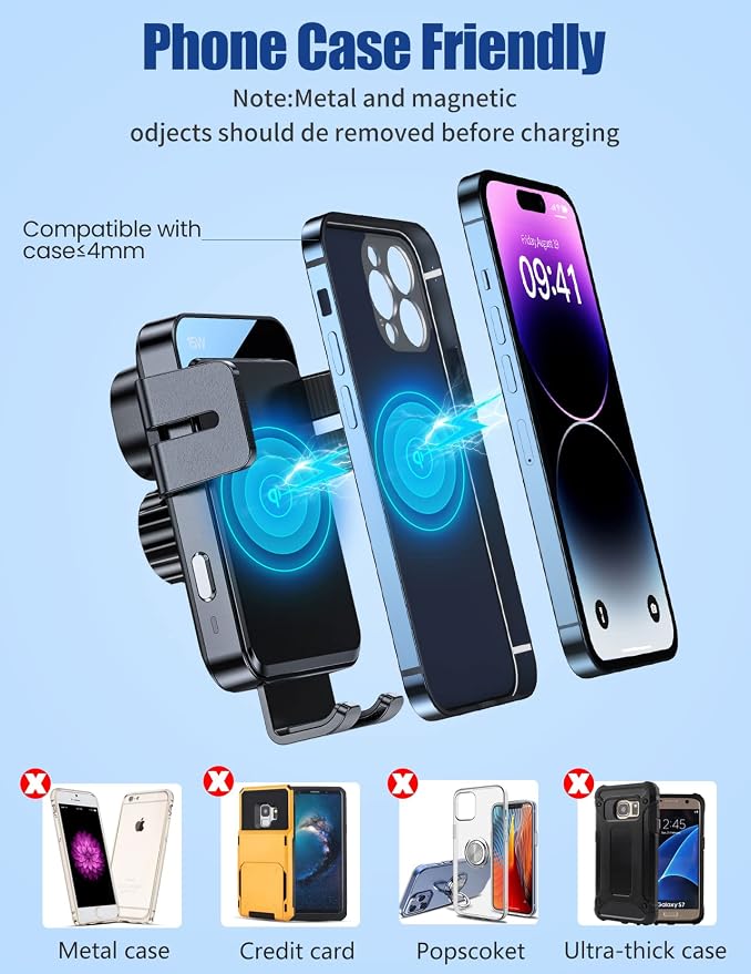 Wireless Car Charger, MOKPR 15W/10W/7.5W Cup Holder Phone Mount, Auto Clamping - Image 7