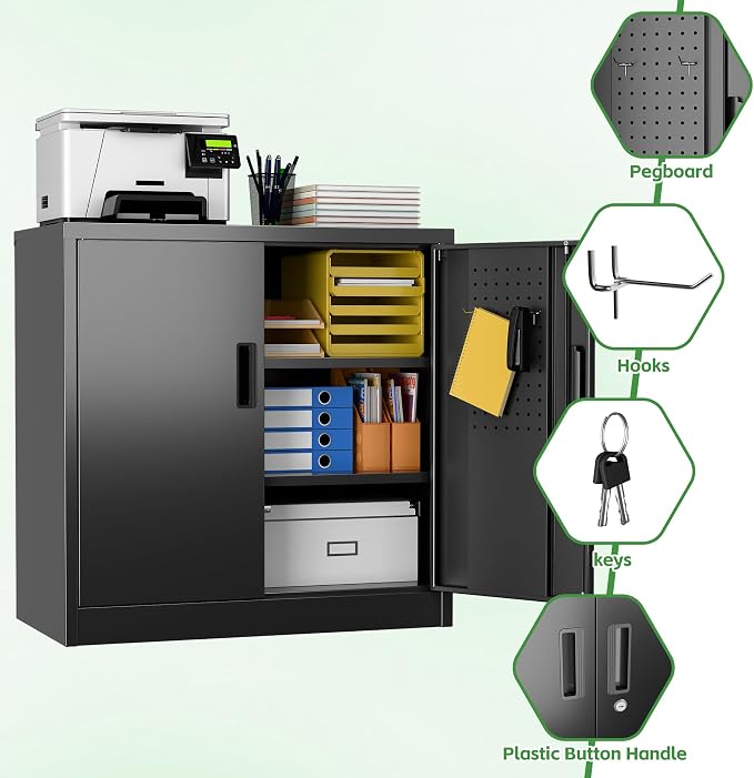 Metal Storage Cabinet with Pegboard 31.5”H×31.5”W×16.5”D, Lockable Rolling - Image 6