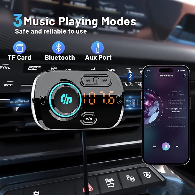 Bluetooth FM Transmitter for Car, Wireless Radio Adapter Car Music Player - Image 2