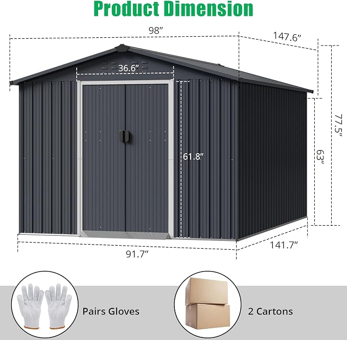 Outdoor Storage Shed 8 x 12 Ft, Outdoor Tool Metal Shed - Image 6