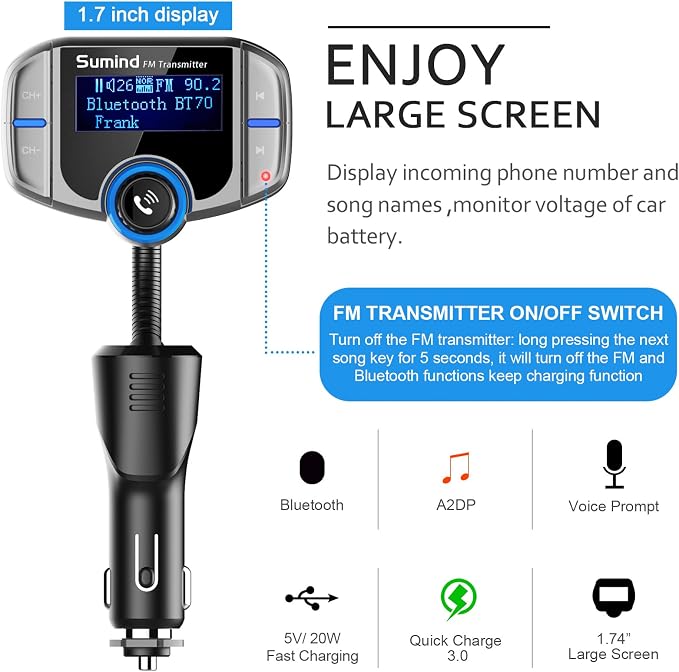 Upgraded Bluetooth FM Transmitter, Wireless Radio Adapter Hands Free Car Kit - Image 3