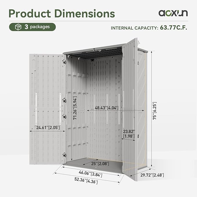 Aoxun Outdoor Storage Shed, 64 Cu.Ft Vertical Storage Sheds Outdoor - Image 6