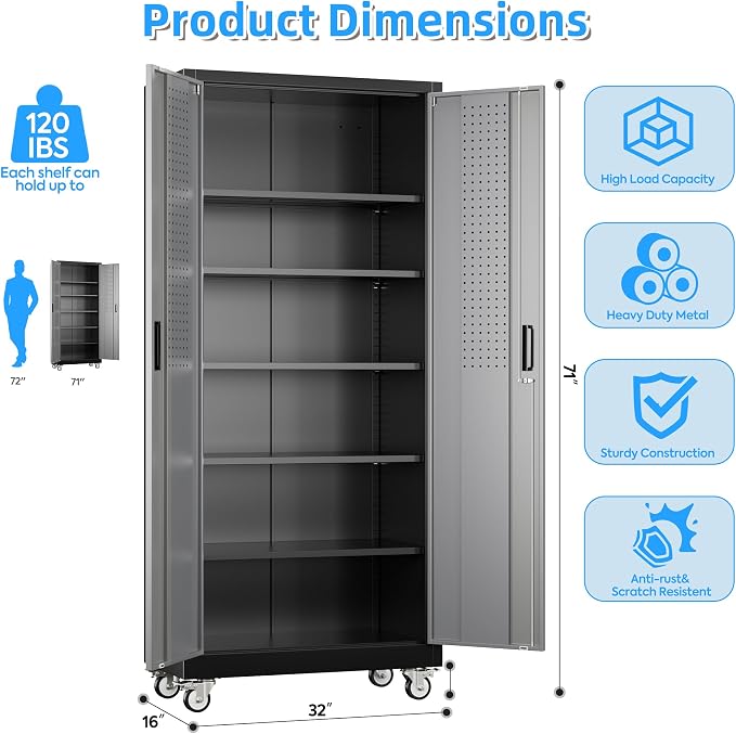71" H×32" W×16" D Garage Storage Cabinet - Image 3