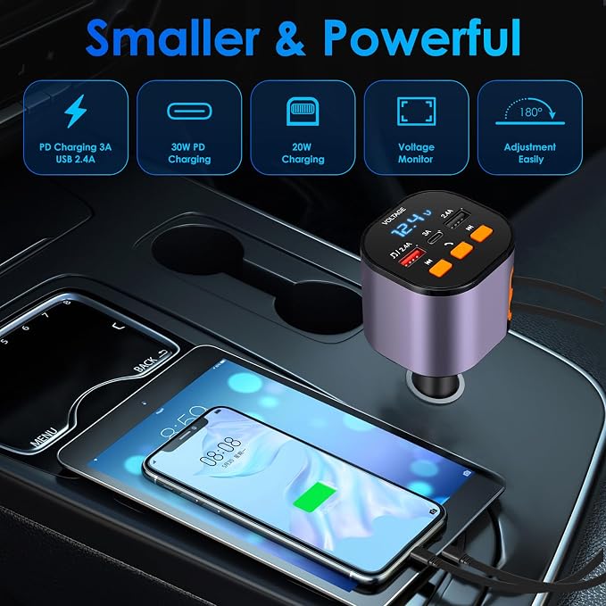 Retractable Car Charger, 5 in 1 Fast Car Phone Charger 90W, Handsfree Call - Image 5