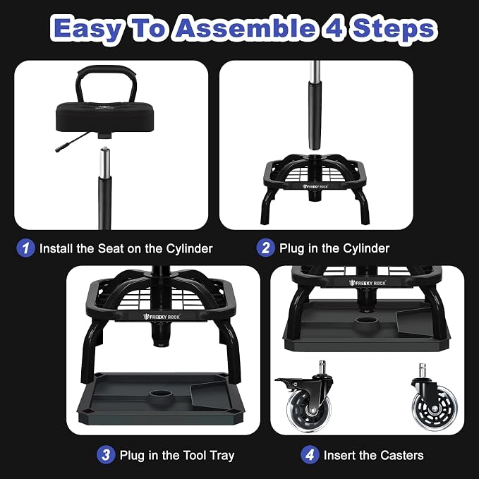 Rolling Shop Stool with Wheels, Garage Mechanic Shop Chair with Handle Backrest - Image 7