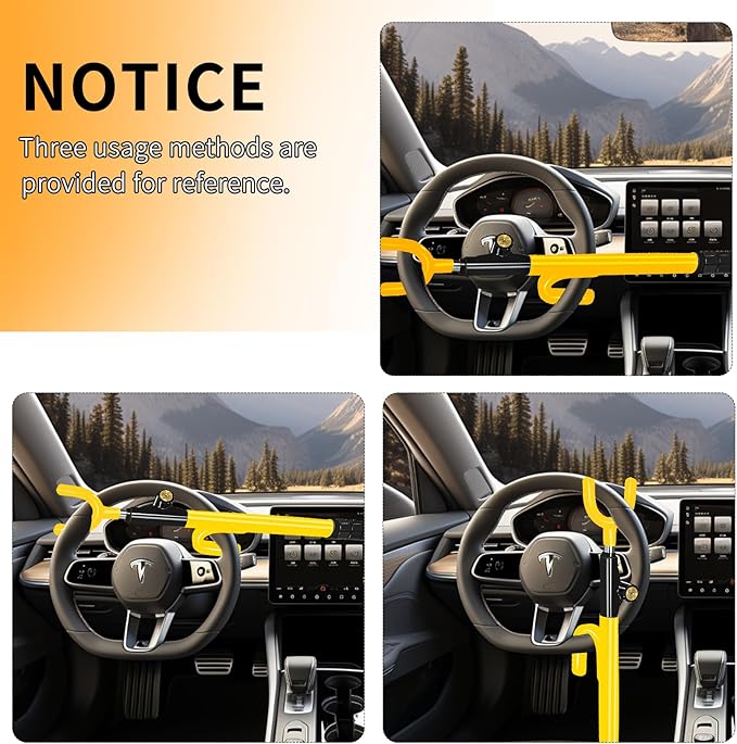Steering Wheel Lock, Heavy Duty Anti-Theft Car Device, Adjustable Length Locking - Image 6