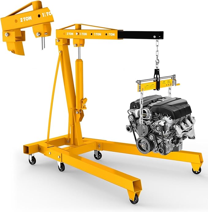 2 Ton Folding Engine Hoist, 4400lbs Hydraulic Cherry Picker Engine Hoist by KQZZIV-BulitforSafety