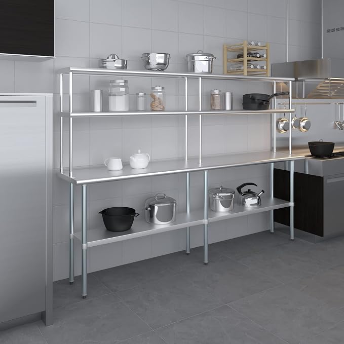 Amgood Stainless Steel Work Table Double Tier Overshelf | Metal Kitchen Prep - Image 6