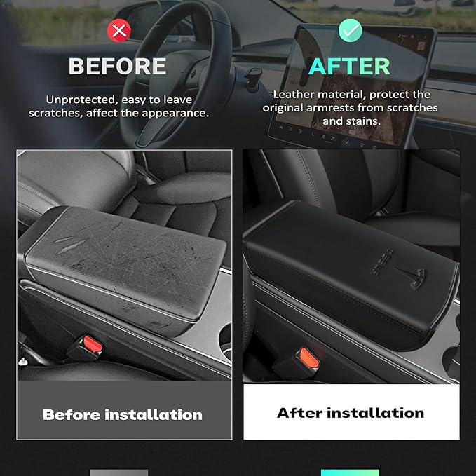 Car Armrest Cover for Tesla Model 3 Y Leather Center Console Armrest Box Cover - Image 2