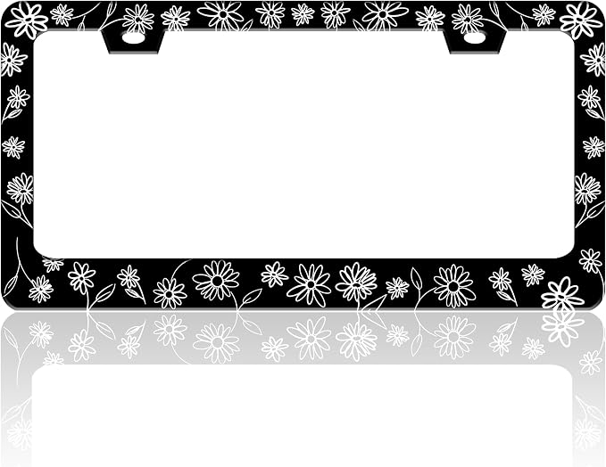 Black and White Daisies License Plate Frame Flower Art License Plate Holder by TINALUIN