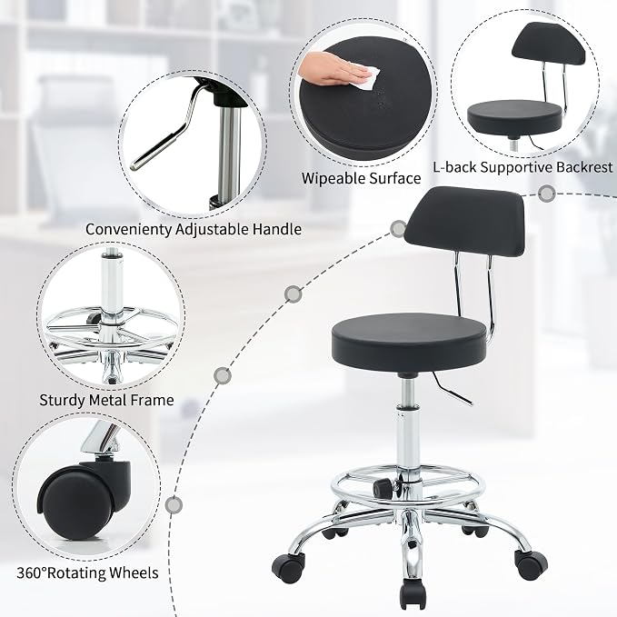 Office Chair with Back Work Stool with Footrest - Image 4