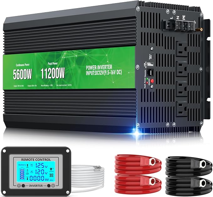 5600W Power Inverter, Peak Power 11200W 12V DC to AC 110120V, Remote Control by HONOURLIGHT