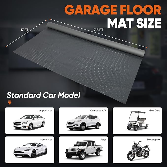 FAHKNS 7.5 X 17 FT Garage Floor Mat, Diamond Plate PVC Flooring Roll Thickened - Image 3