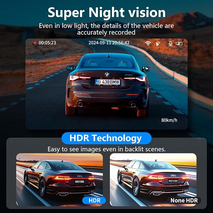 4K Dash Cam Front and Rear, 30FPS Dash Camera - Image 2