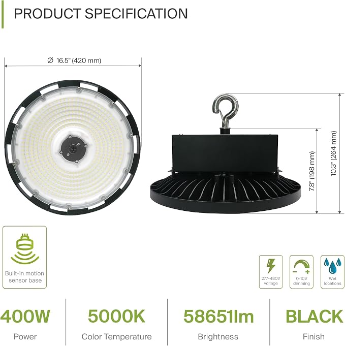 ASD LED High Bay UFO Light Fixture, Commercial Shop Lighting | Dimmable - Image 2