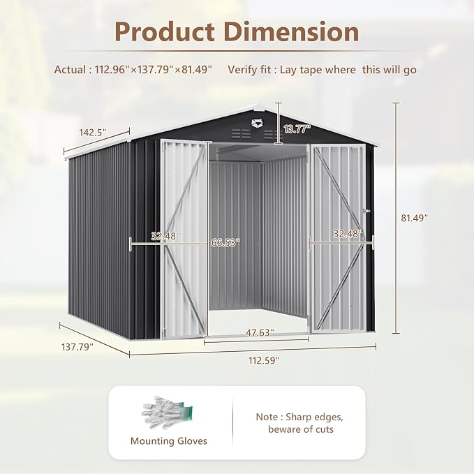 10x12 FT Outdoor Storage Shed, Metal Garden Shed - Image 3