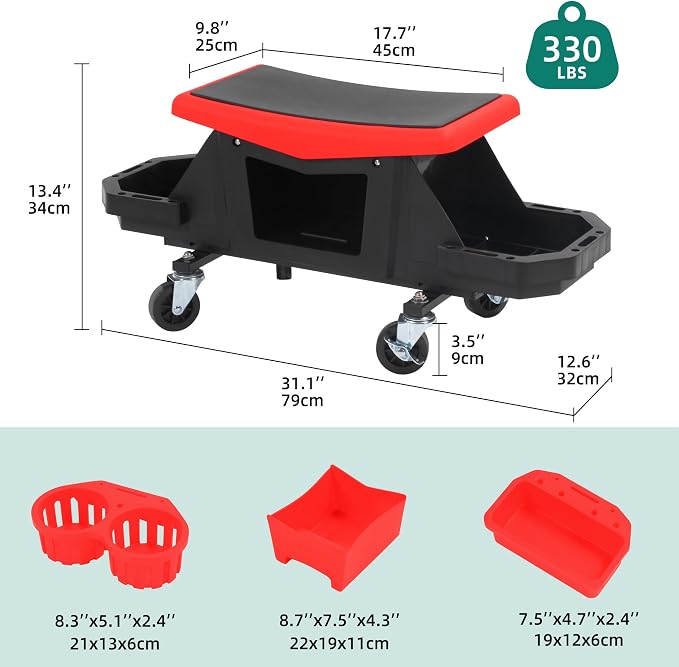 YITAHOME Detailing Stool with Wheels, Mechanics Seat With 2 Removable Trays and - Image 2