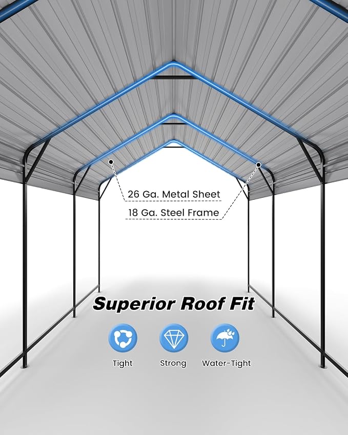 10'x15'x10' Heavy Duty Metal Carport, Steel Carports Canopy - Image 3