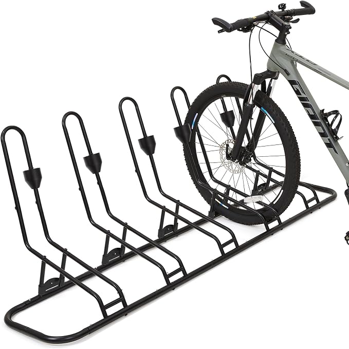 Floor Bike Rack for 5 Bikes, Safeguard Disc Brakes & Derailleurs Design by Kingarage