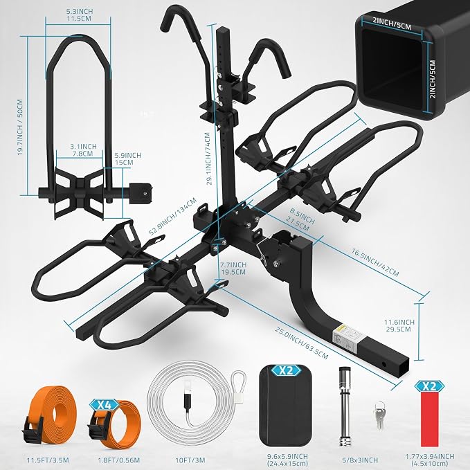 PAULINN Ebike Rack for Tow Hitch, Heavy Duty 2 Bike Folding Bicycle Car SUV - Image 9