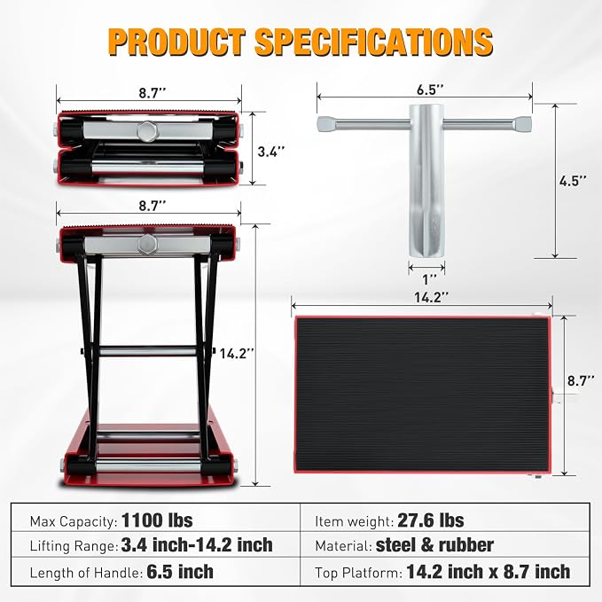Nilight Motorcycle Lift Jack 1100 LBS Scissor Jack Stand Lift from 3.4" to 14.2" - Image 7
