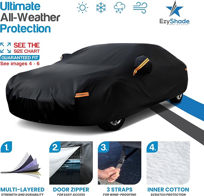 EzyShade 10-Layer Car Cover Waterproof All Weather. See Vehicle Size-Chart - Image 2
