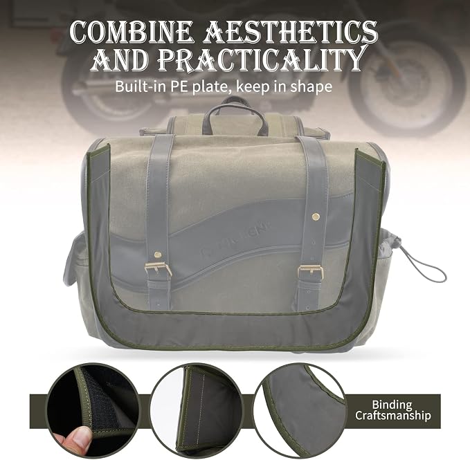 NICECNC Motorcycle Saddlebags Vintage Oil Waxed Canvas Leather, 30L Throw Over - Image 6