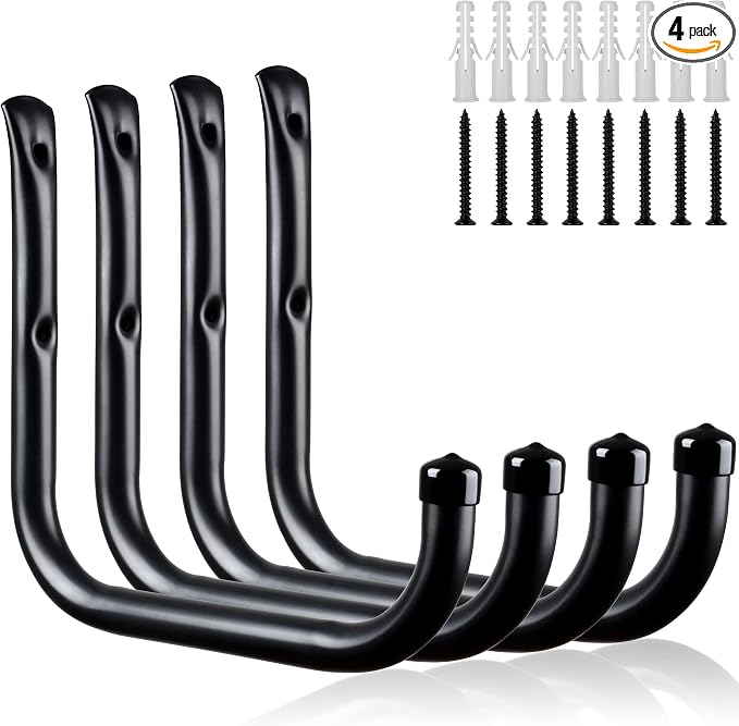 KURUI Wall Hooks for Garage Garden, 4 Pack Water Hose Holder, Large Garage by KURUI