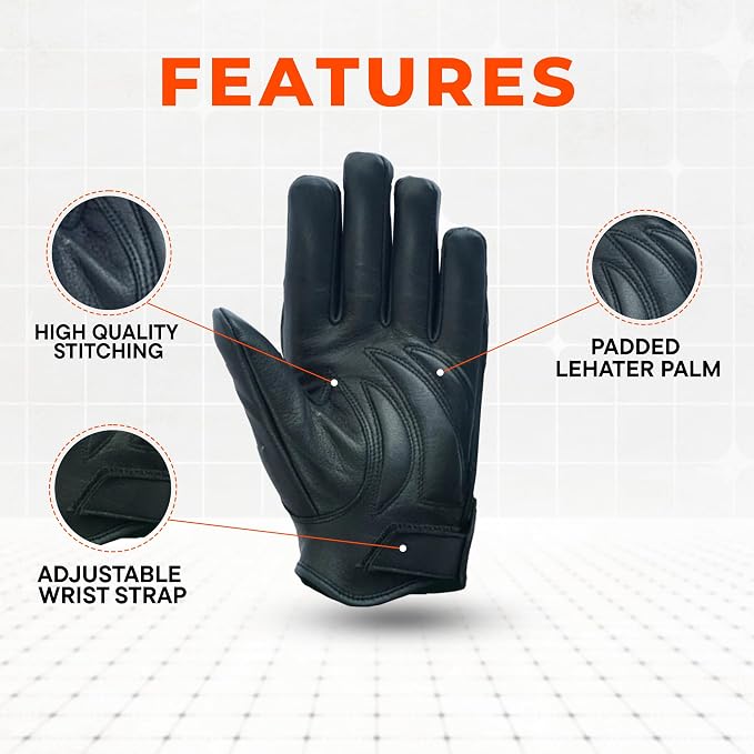 Daniel Smart Men's Motorcycle Leather Gloves - Image 3