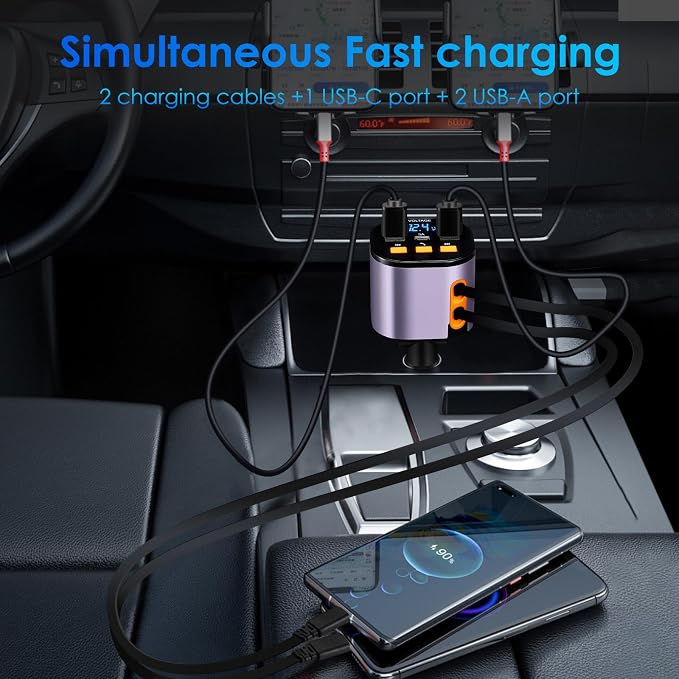 Retractable Car Charger, 5 in 1 Fast Car Phone Charger 90W, Handsfree Call - Image 2