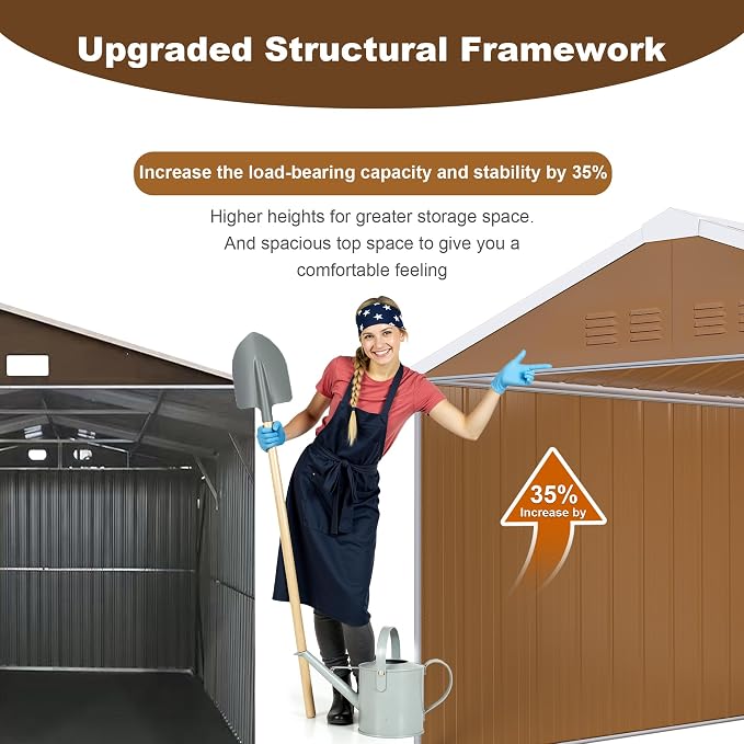 12 x 10 FT Outdoor Storage Shed, Metal Garden Tool Shed - Image 5