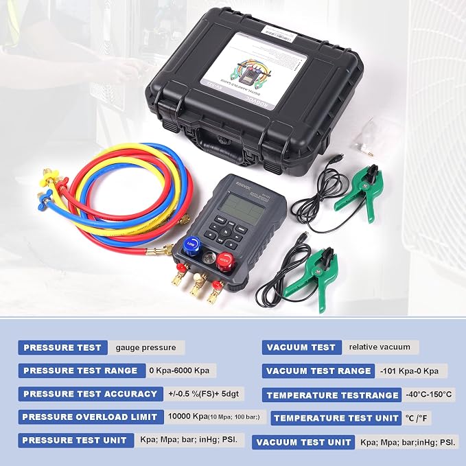 Digital Manifold Gauge, HVAC Refrigerants Digital AC Gauges Set - Image 7