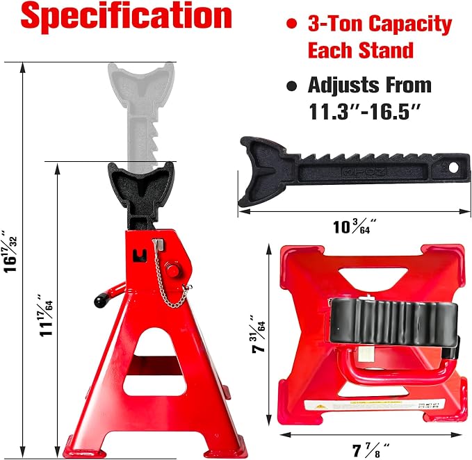 Jack Stands 3 Ton, 11.22"-16.54" Adjustable - Image 2