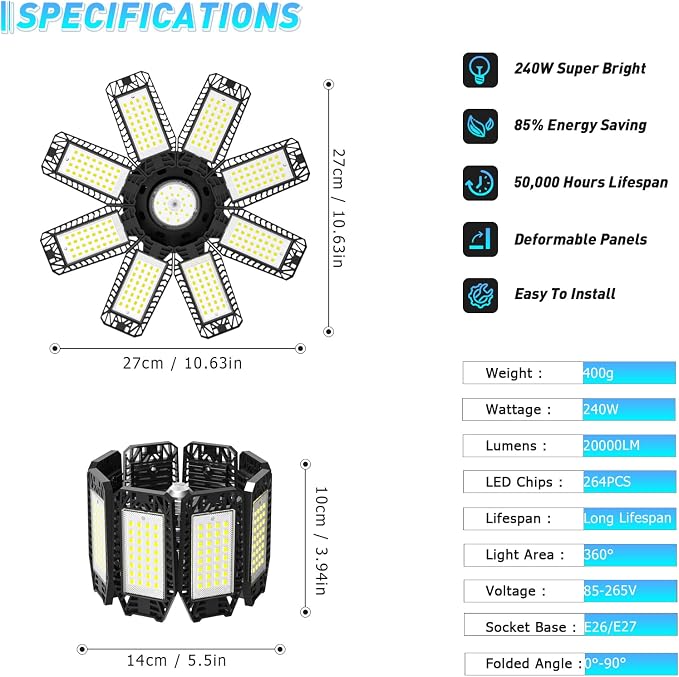 Garage Light 8 Pack - 240W 24000LM 6500K Garage Lights Ceiling LED - Image 4