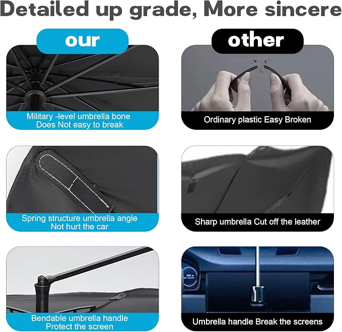 Windshield Sun Shade Umbrella, Portable Foldable, Spring Structure Wind Shield - Image 3