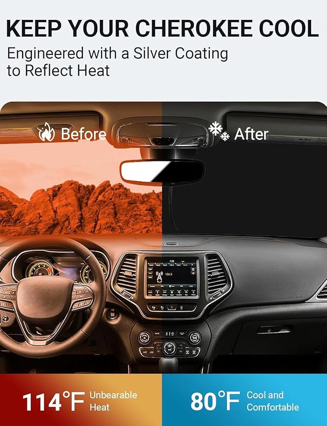 Proadsy for Jeep Cherokee 2014-2024 2025 Windshield Sun Shade 4-Layer Foldable - Image 3