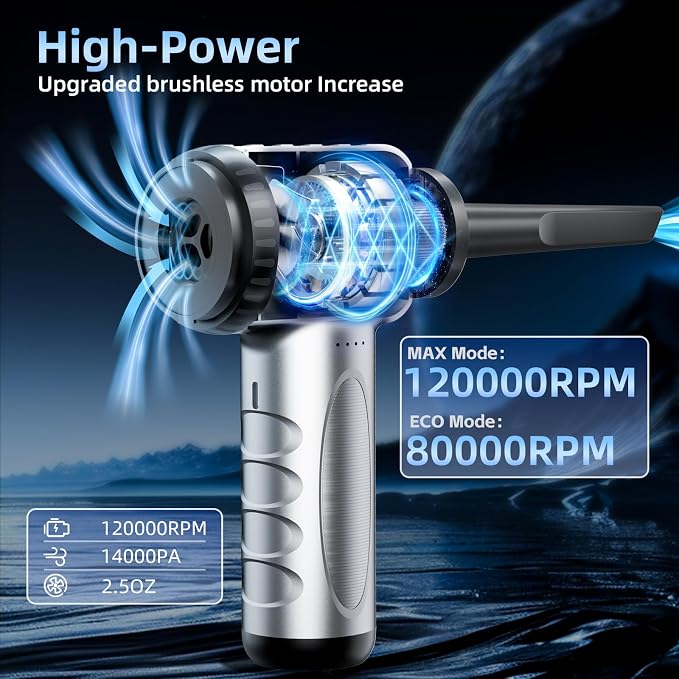2-in-1 Car Vacuum & Air Duster, 70W/16kpa/1200000RPM/35 Mins, High Powerful - Image 2