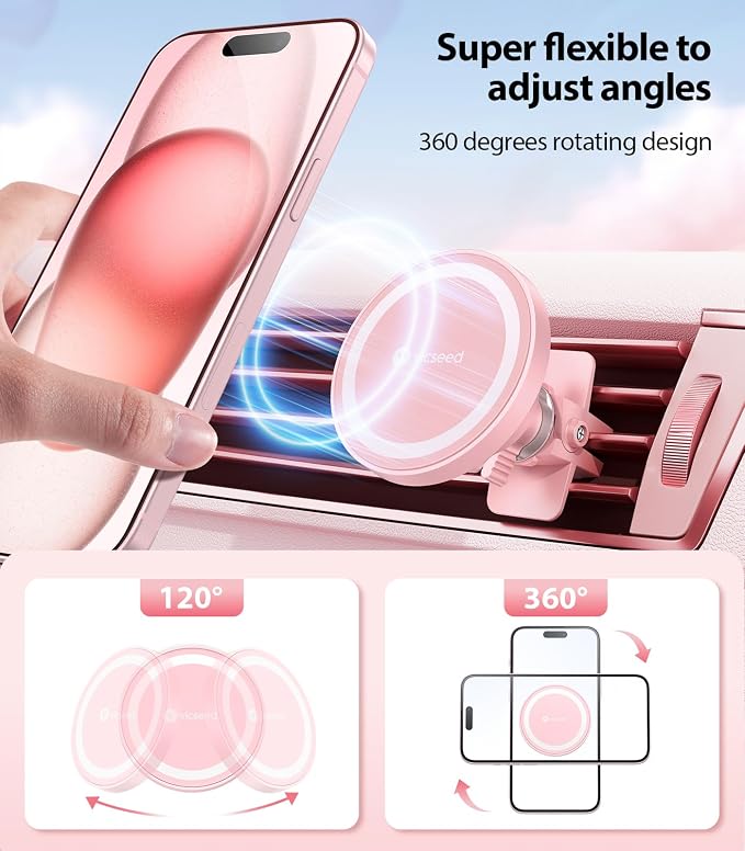 VICSEED for MagSafe Car Mount Magnetic Phone Holder for Car Vent 360 Adjustable - Image 6