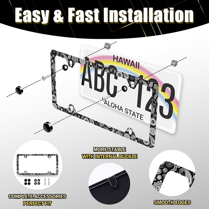 Black and White Paisley License Plate Frame Boho License Plate Holder Stainless - Image 7